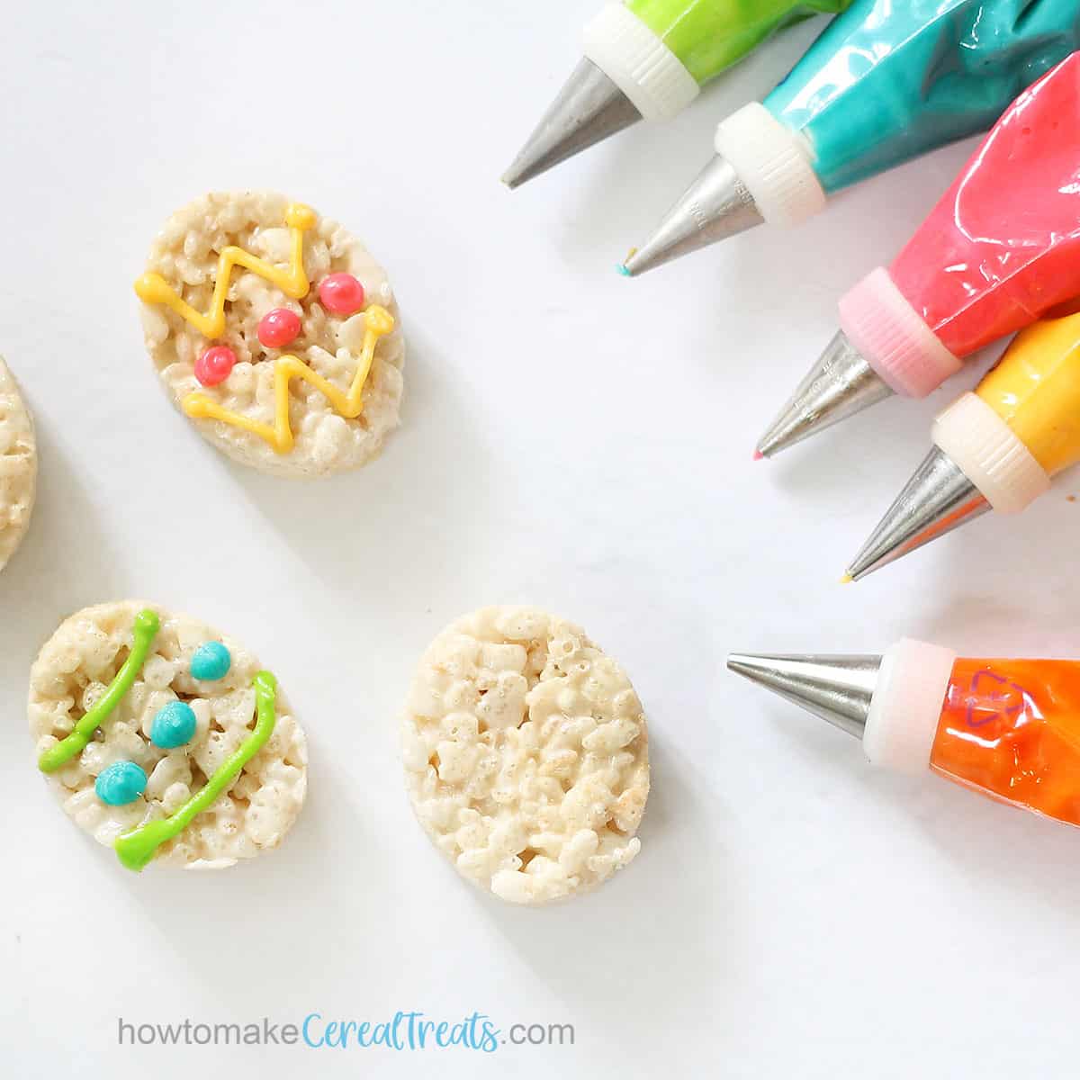royal icing decorating bags and Easter egg rice crispy treats