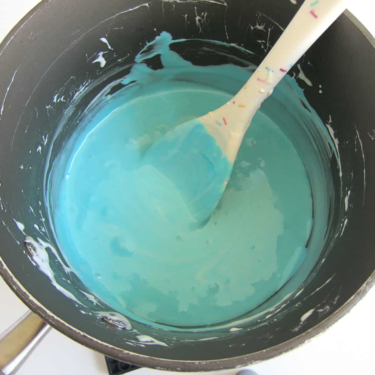 melted butter and marshmallows colored light blue