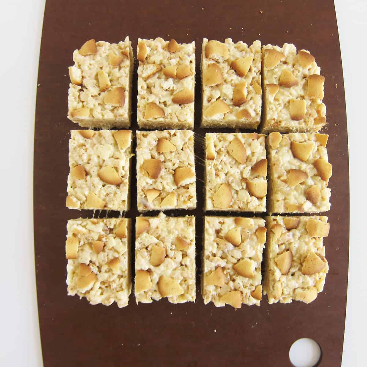 banana rice krispie treats cut into rectangles