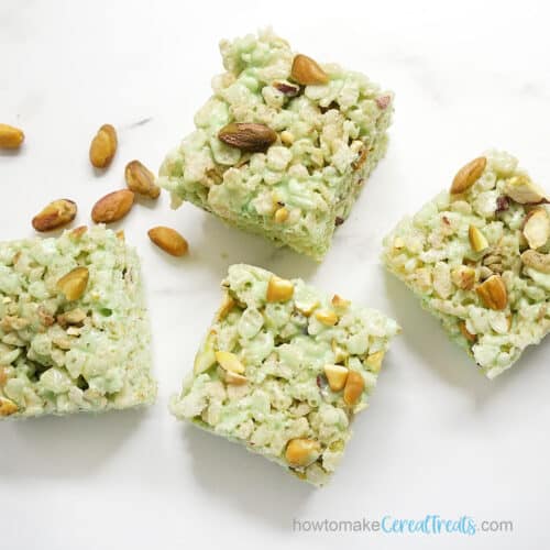 green pistachio rice krispie treats with pudding