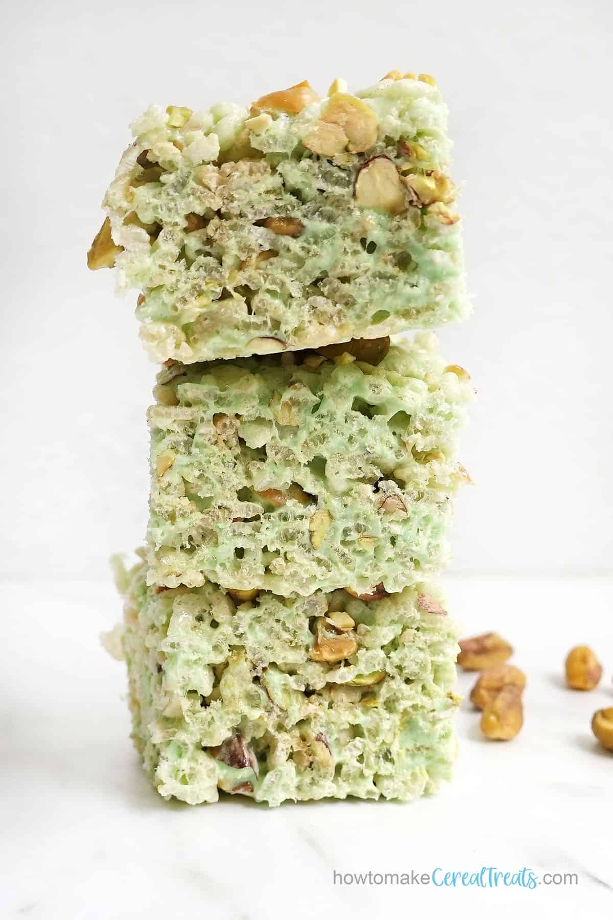 green pistachio pudding Rice Krispie Treats with almond extract 