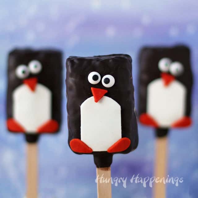 Chocolate-dipped Rice Krispie Treat Penguins