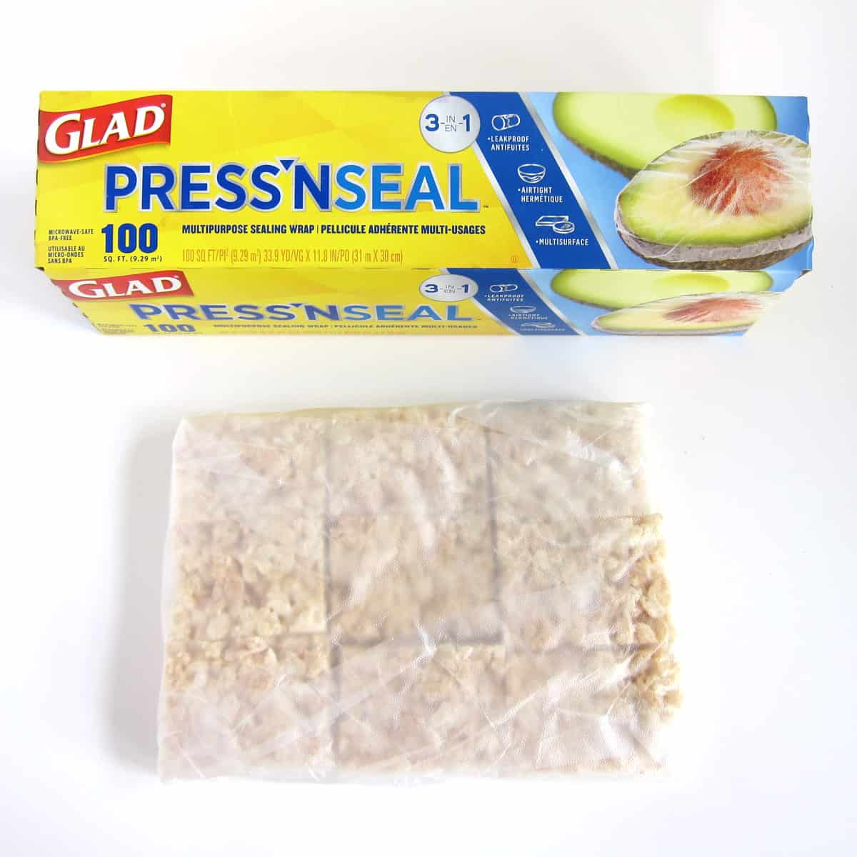 Rice crispy treats wrapped in Glad Press'n Seal.