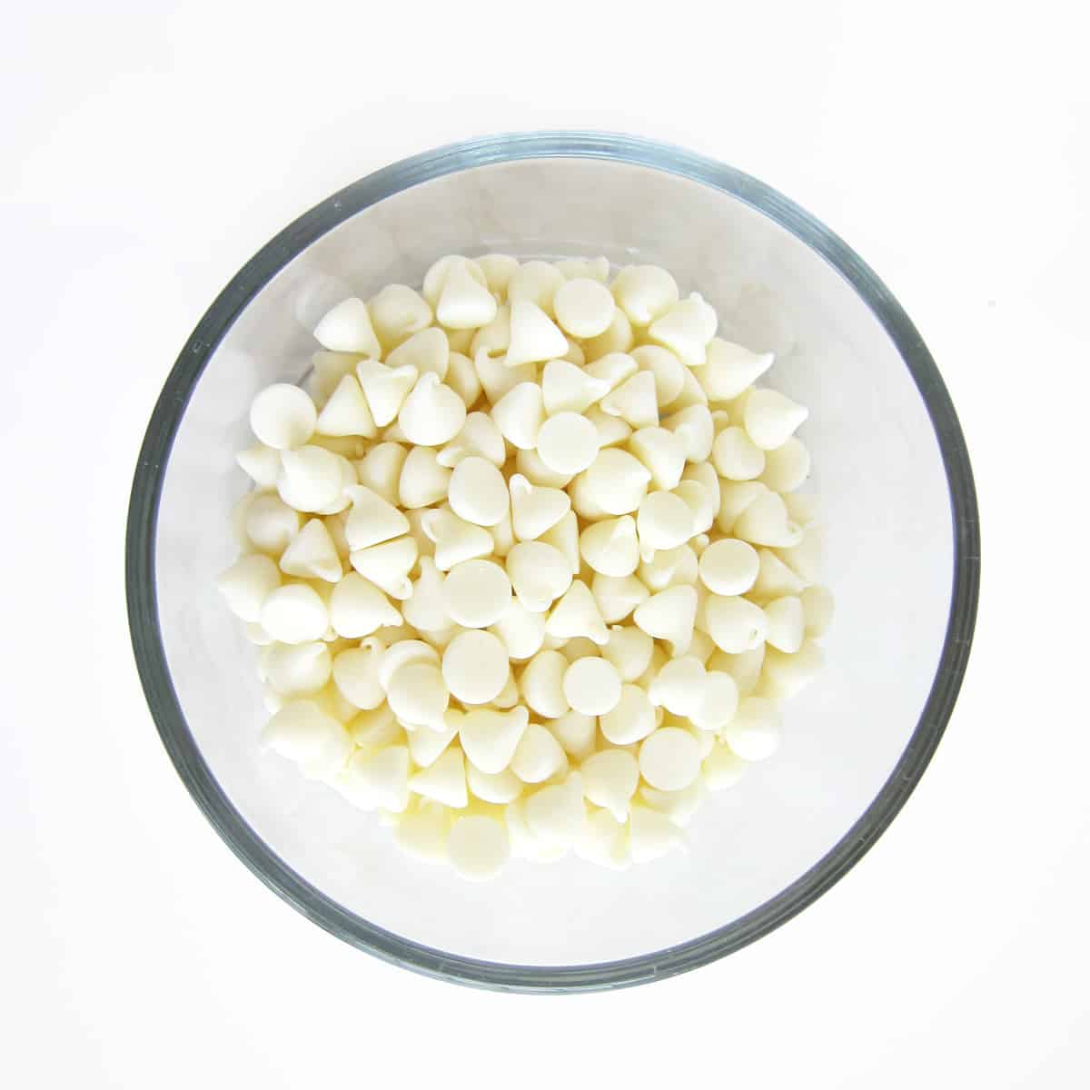 White chocolate chips in a small bowl.