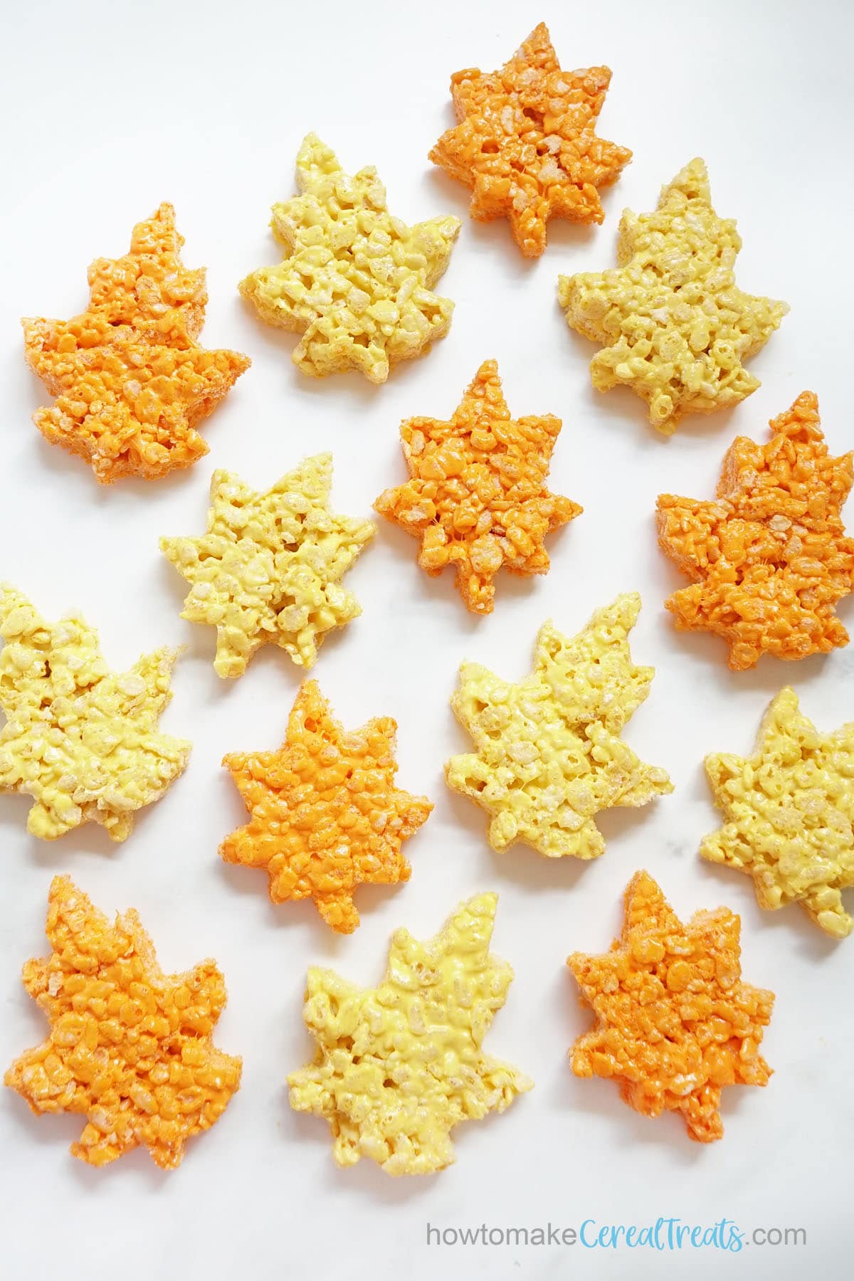 Rice Krispie treats cut into leaves for fall