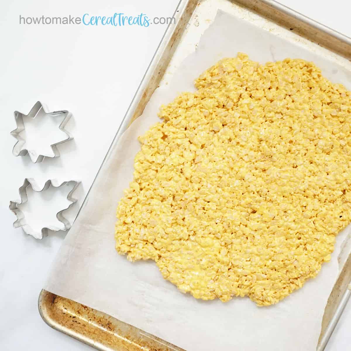 yellow Rice Krispie Treats with leaf cookie cutters