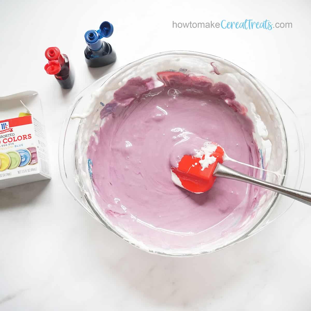 coloring Rice Krispie Treats purple with liquid food coloring