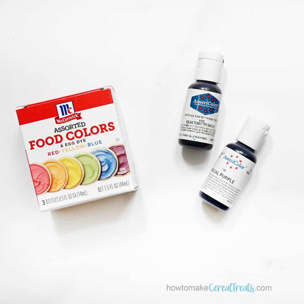 Purple liquid and gel paste food coloring