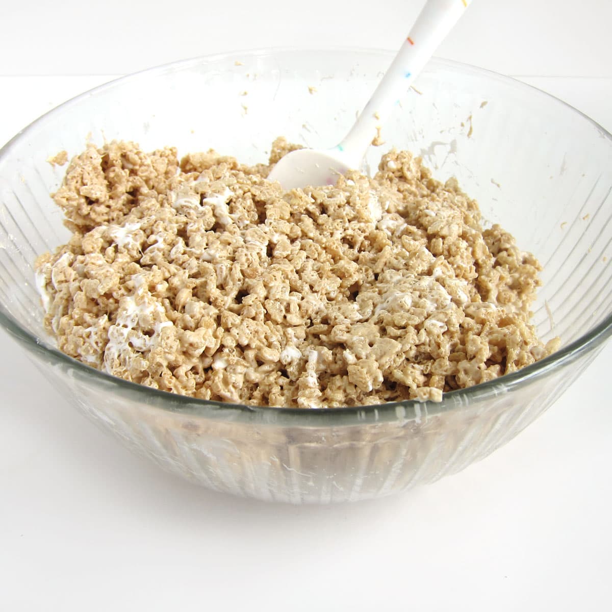 mixed Fluffernutter Rice Krispie Treats in a large mixing bowl.