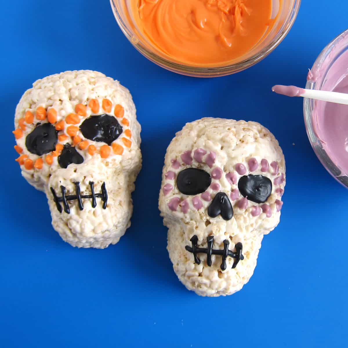 hand-painted Rice Krispie Treat sugar skulls.