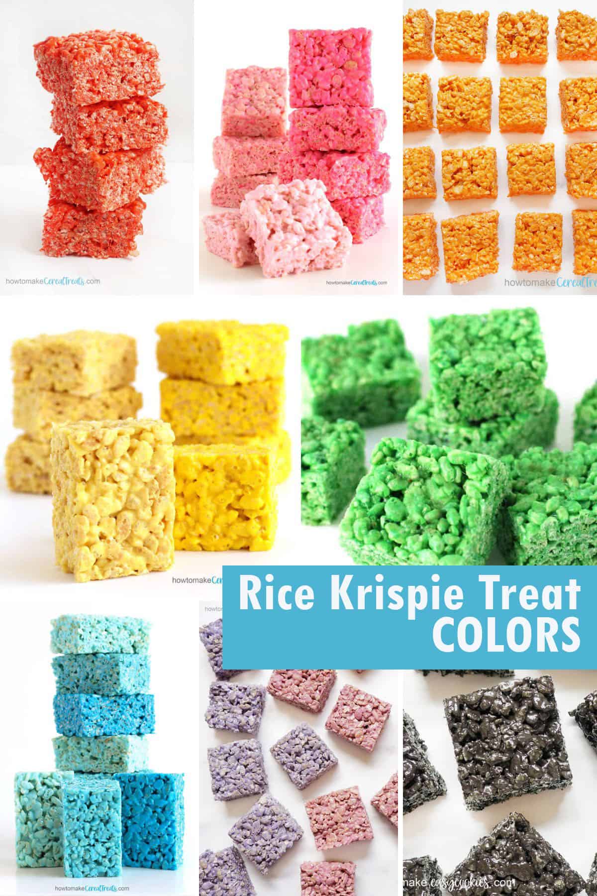 How to make colored Rice Krispie Treats in red, pink. orange, yellow, green, blue, purple, and black