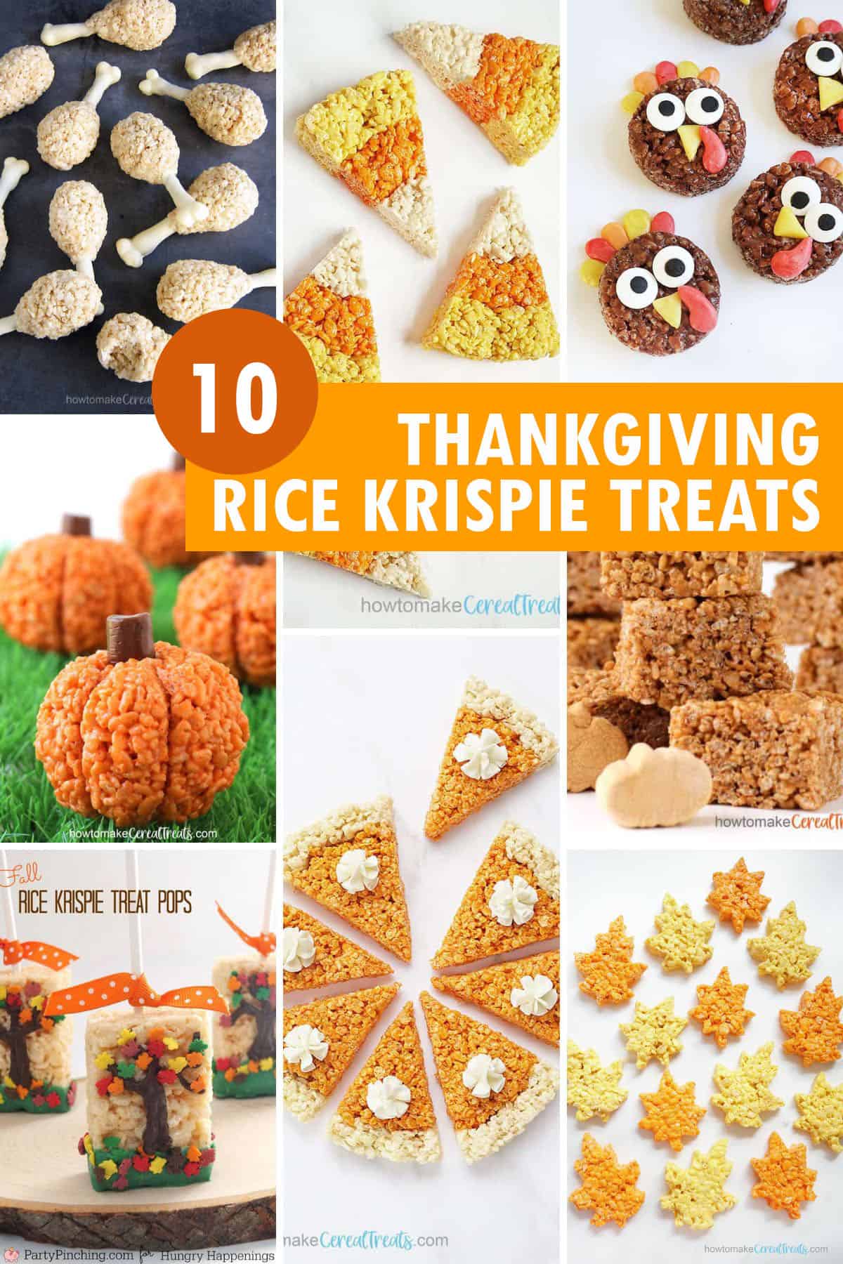 collage of Thanksgiving Rice Krispie Treats for the holiday 