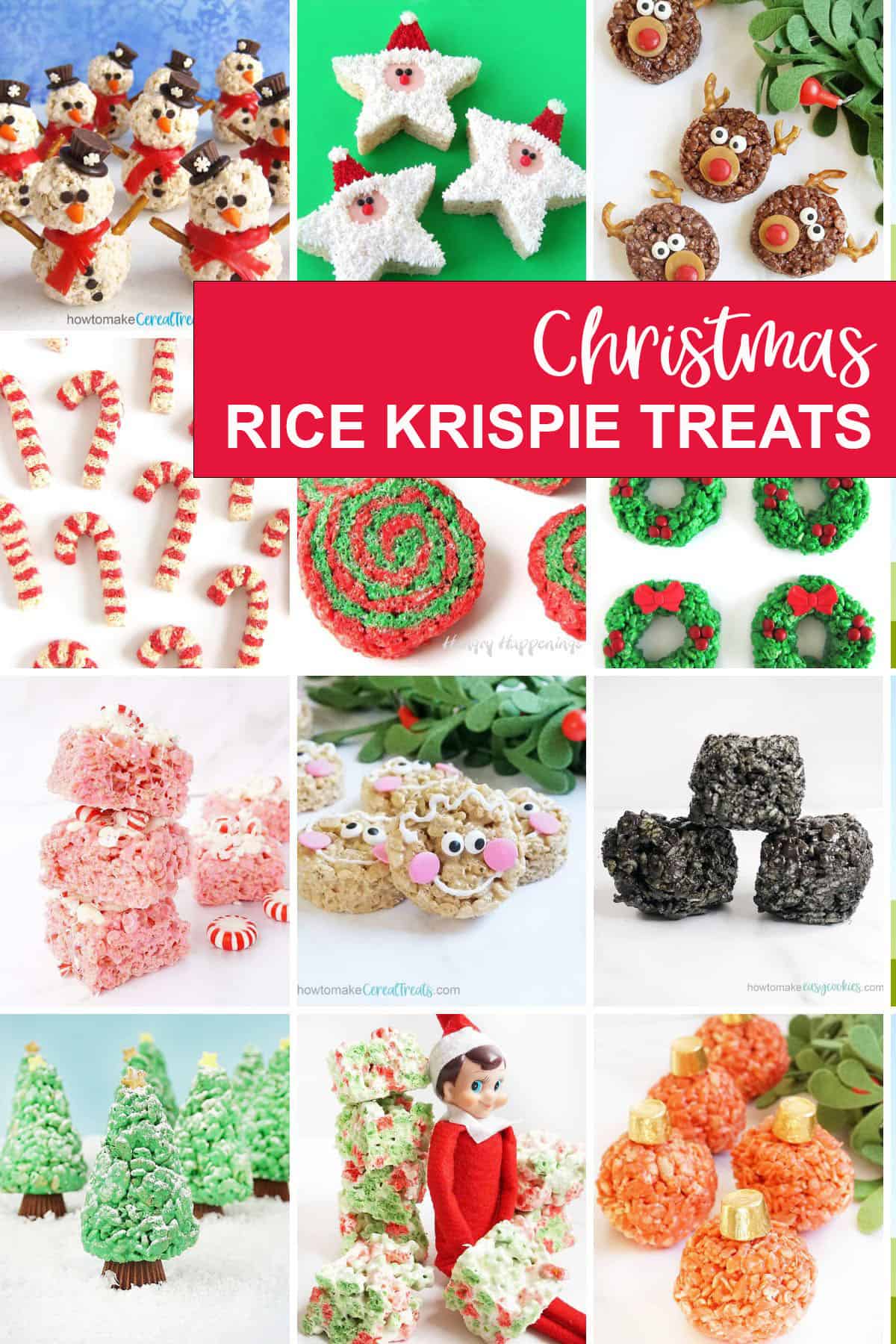 collage of Christmas Rice Krispie Treats 