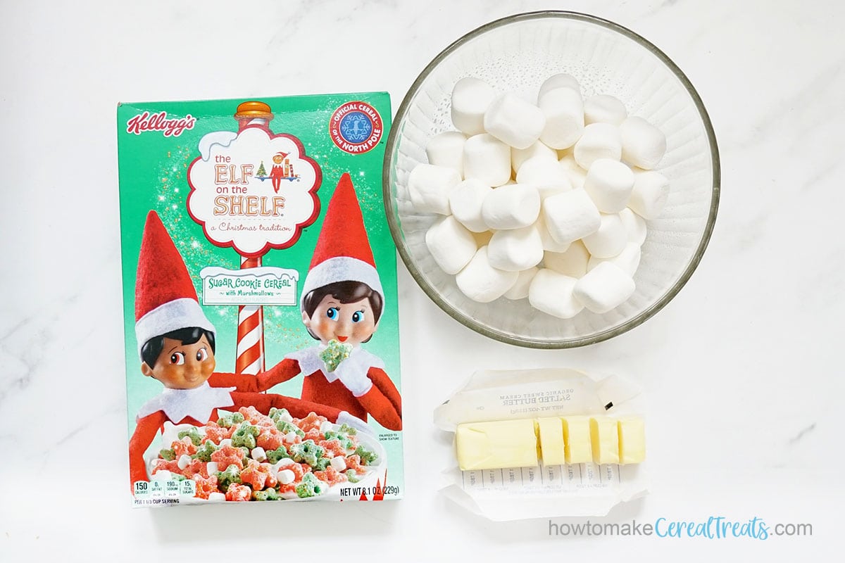 Elf on the shelf cereal, marshmallows, and butte r