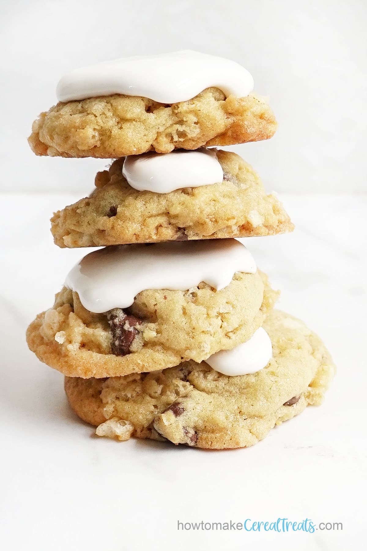 stack of rice krispie treat chocolate chip cookies with marshmallow 