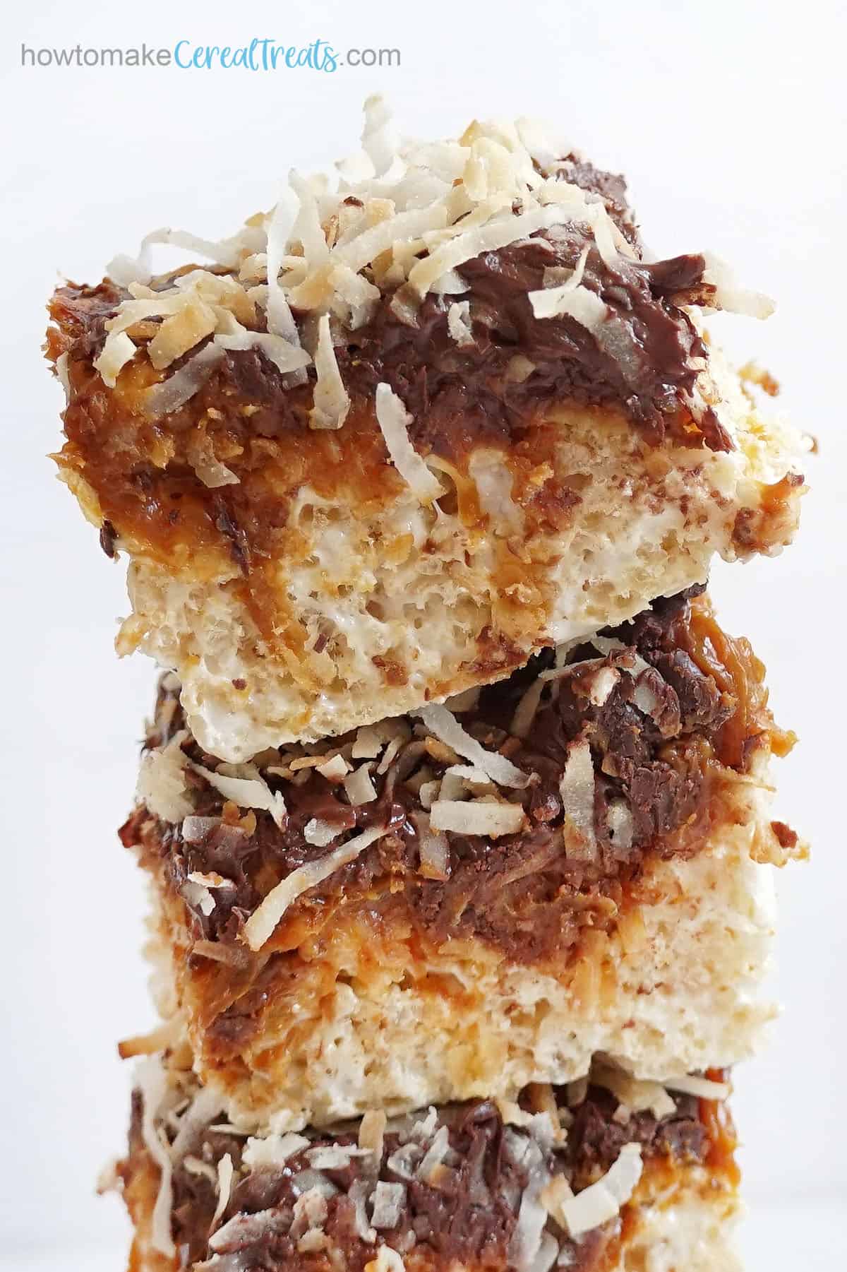 stack of Samoa Girl Scout Cookies Rice Krispie Treats